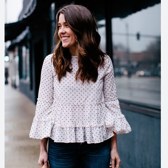 Club Monaco Tops - Club Monaco NWOT Peibi Boat Neck Cotton Ruffle Blouse Top XS Polka Dot